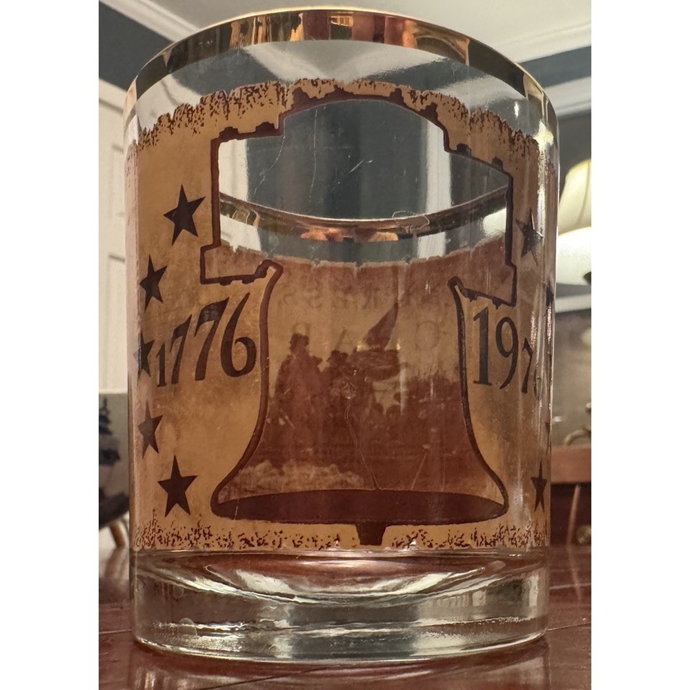 Bicentennial Whiskey Rocks Glass Liberty Bell‎ Declaration of Independence